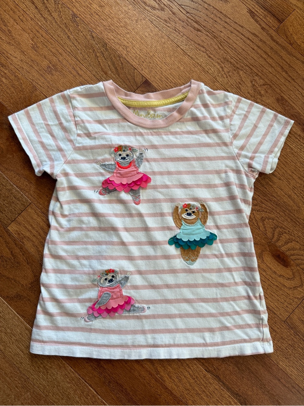 Mini Boden Pink & White Striped Sloth Ballerina Tee
